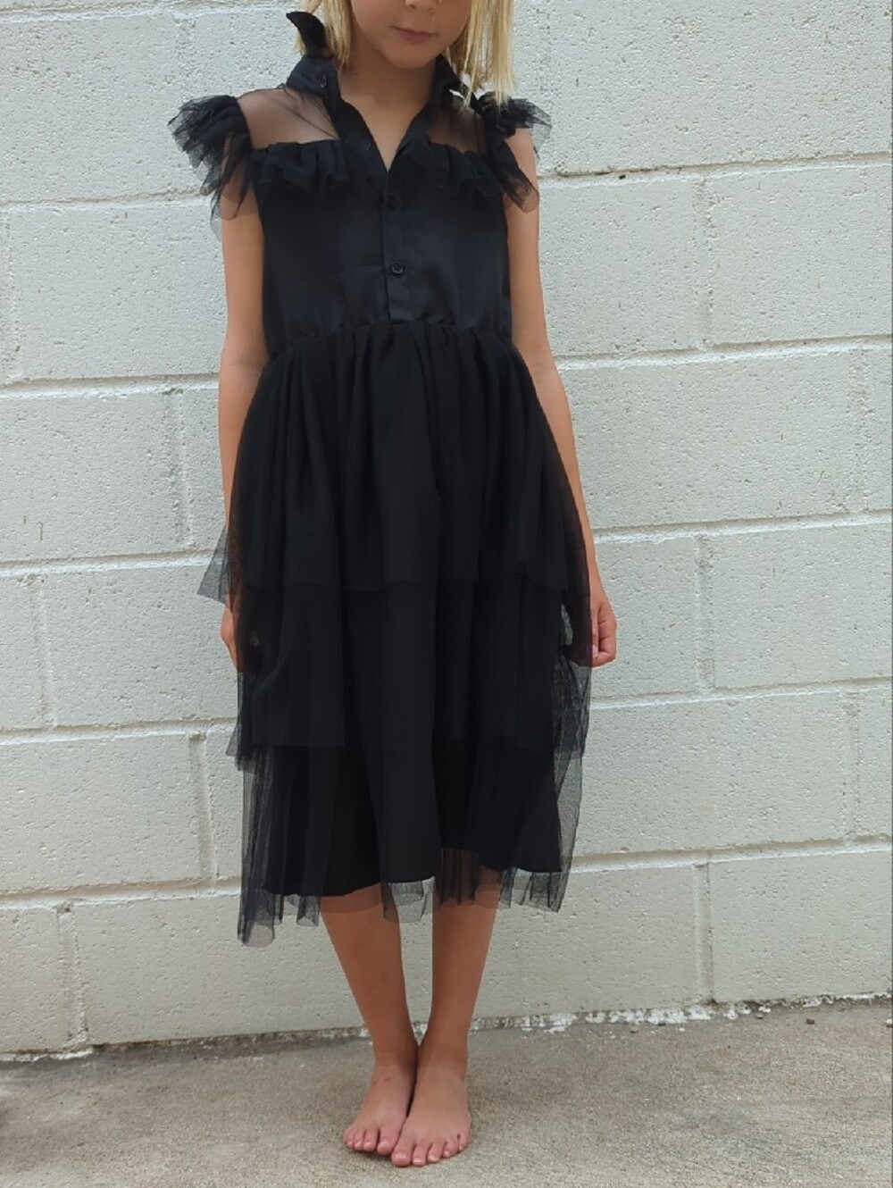 SHEIN Black Tulle Ruffle Girls Formal Dress